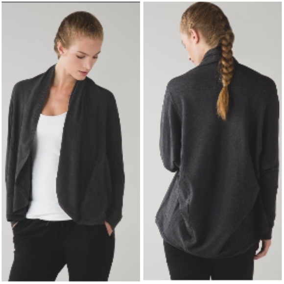 Lululemon To & Flow Wrap Cardigan Womens 4 Heathered Mod Black Athleisure Comfy - Picture 1 of 13
